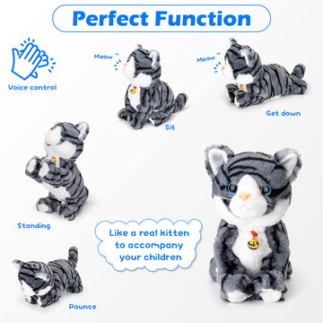 Smalody Interactive Plush Toys, Novelty Sound Control Electronic Cat Electronic Pets Robot Cat Gift For Children (Gray)