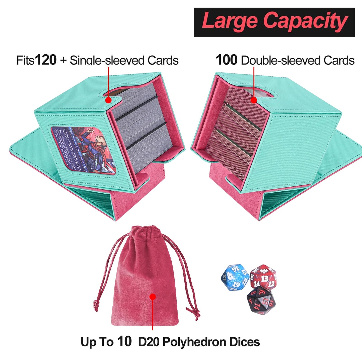 Afiing Mtg Deck Box For Commander Display,Card Deck Case Fits 100 Double Sleeved Cards, Magic Commander Tcg Card Storage Box Wit