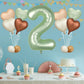Biapian 40 Inch Sage Green Number 2 Balloons, Large 2Nd Birthday Balloons With 18'' Foil Cream Brown Heart Balloon For 2Nd Year