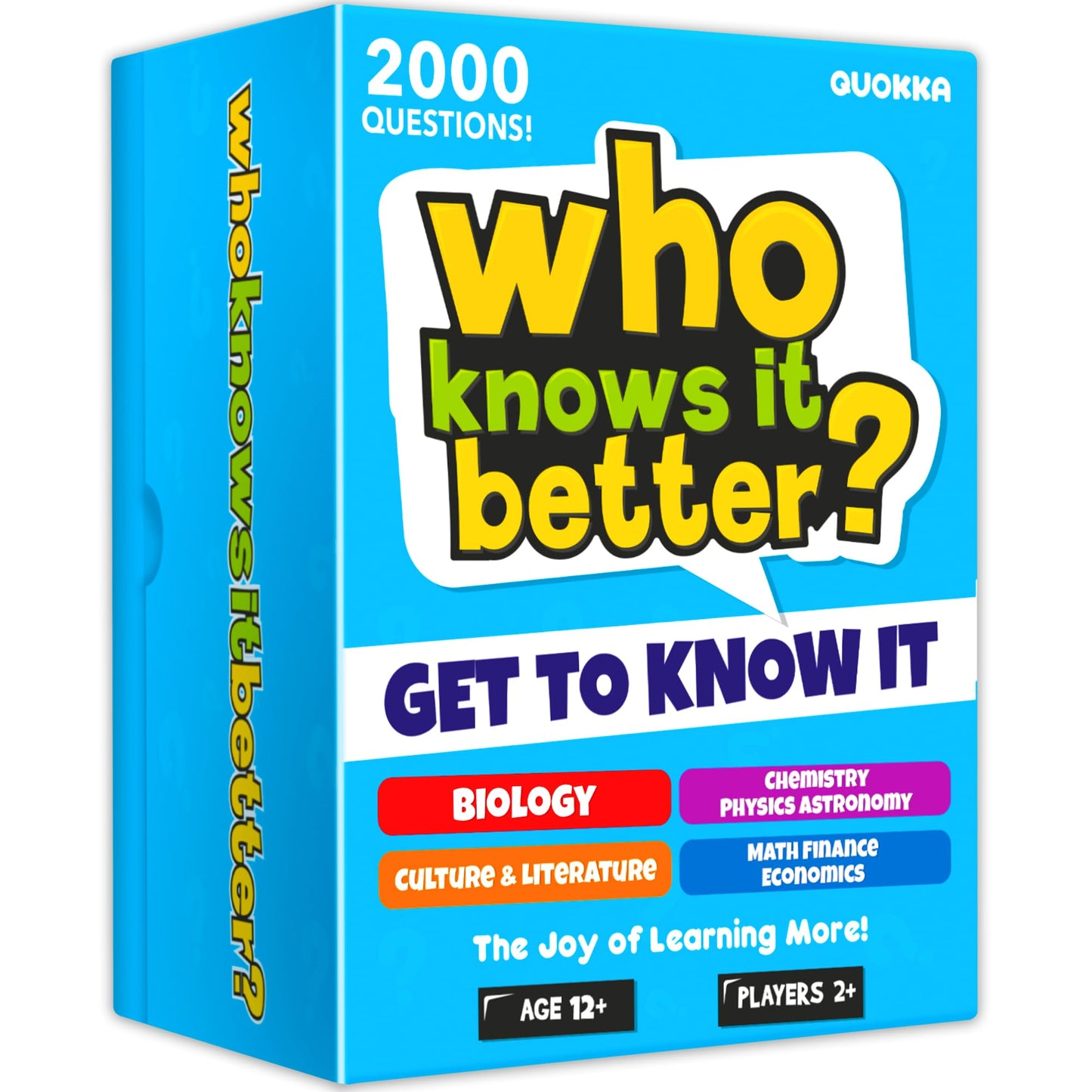 QUOKKA Board Games for Kids 8-12 and Family - Set of 4 Who Knows It Better? - 2000+ Questions Across Biology, Culture, STEM and 