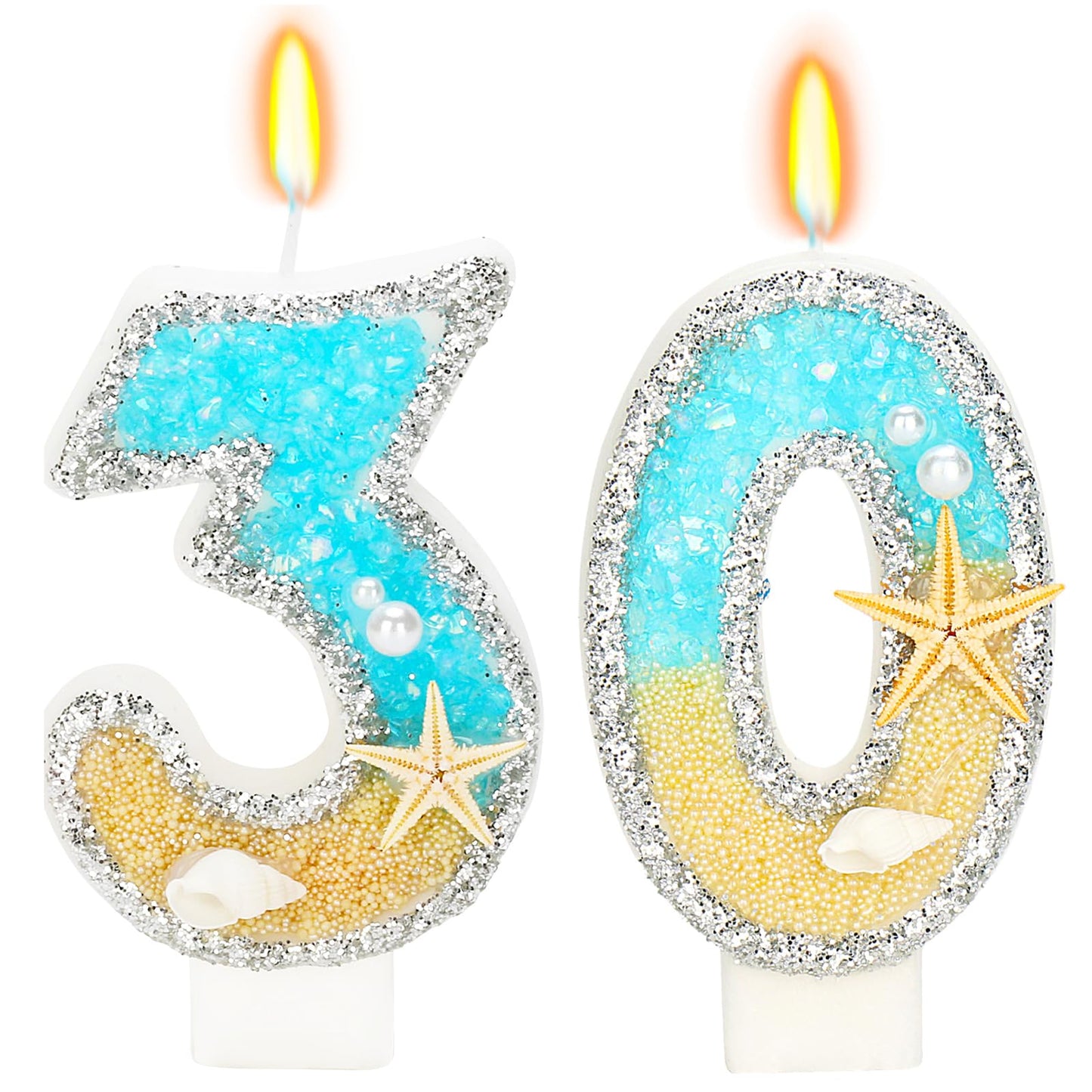 ElekFX 30th Birthday Candle for Cake, Beach Starfish Sequins Number Cake Candles, 2.76 inch Number 30 Happy Birthday Candle, Cak