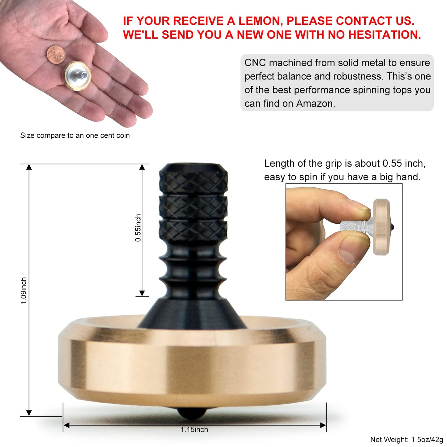 DjuiinoStar enhanced Spinning Top  Brass Collar with Zirconium Stem  8-10 Minutes  High Precision EDC Desktop Toy DST-811R