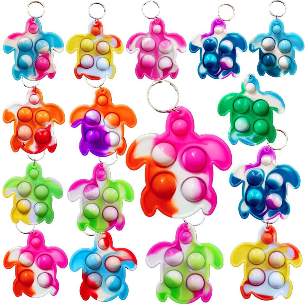 Goodangie00 20Pcs Bulk Rainbow Turtle Mini Pop Fidget Toy Backpack Decor for Friend Birthday Summer Party Favors and Kids Students Small Prize Gift