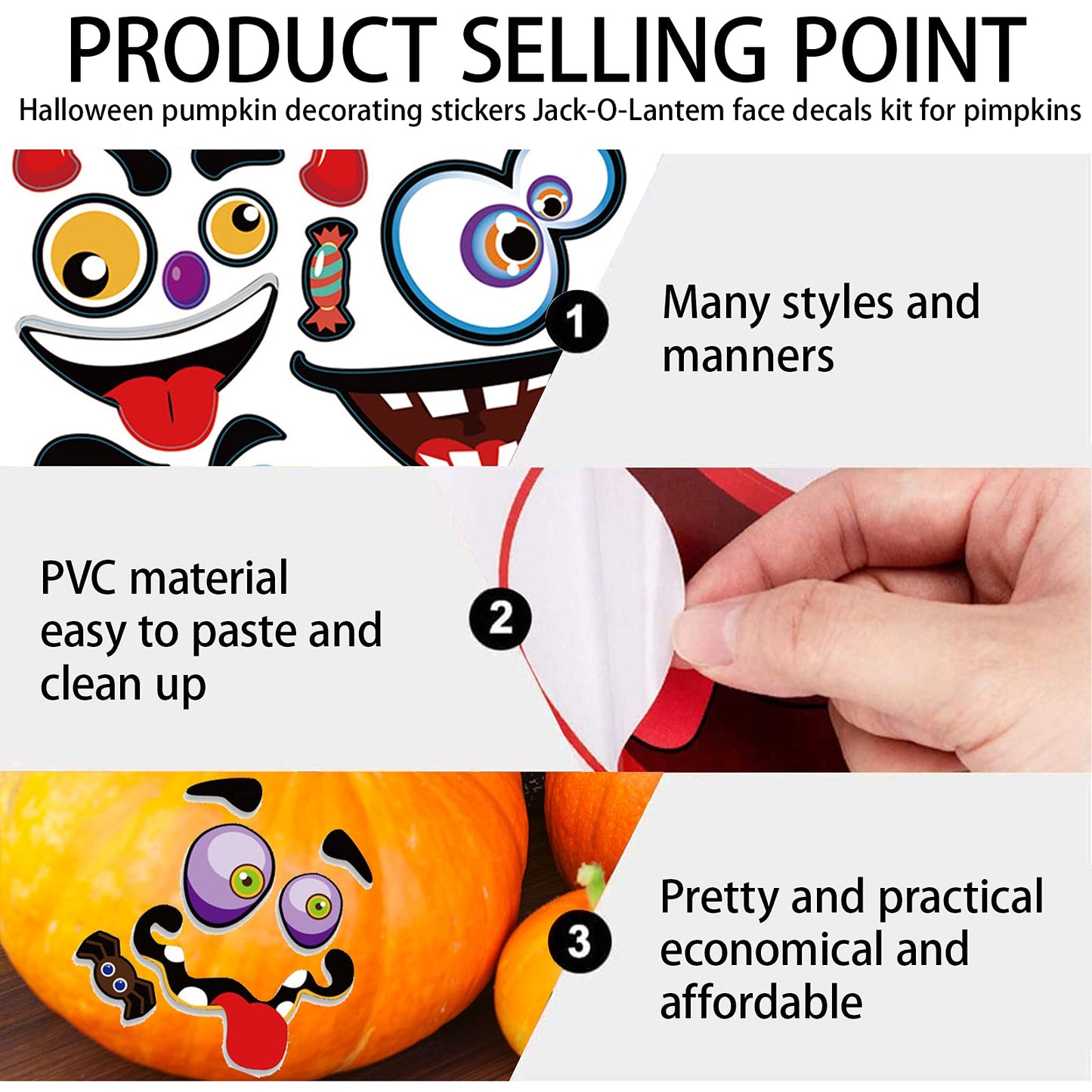 Oumuamua 60 Pack Halloween Pumpkin Decorating Stickers, 16 Sheets Cute Pumpkin Face Stickers In 30 Designs For Halloween Pumpkin Decorations Halloween Craft For Kids