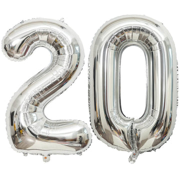 40 Inch Silver 20 Number Balloons Giant 20 Balloons Silver Birthday 20 Balloons 20Th Birthday Anniversary Party Decorations Supp
