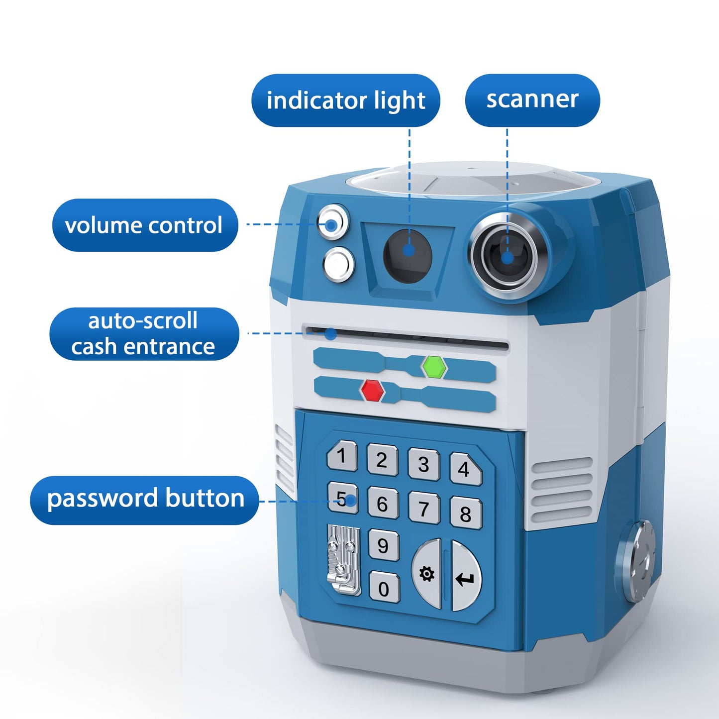 Wantfly Piggy Bank For Kid With Coin Slot, Auto Grab Bill Slot, Password Protected With Hand Wave Activation, Electronic Money S