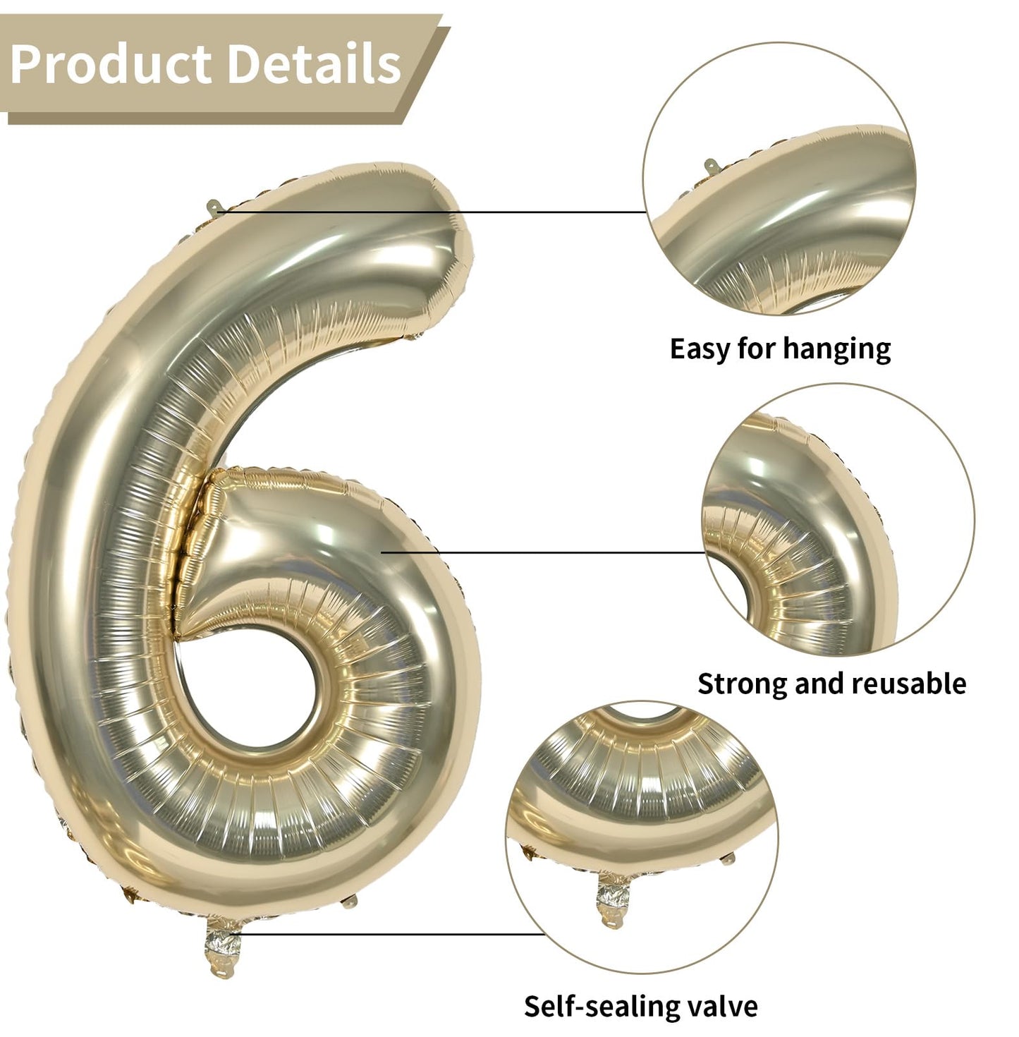FunHot 40-Inch Light Gold Balloon Set - 13Pcs with 60 Number, Confetti, Rubber for 60th Birthday & Anniversary Decorations