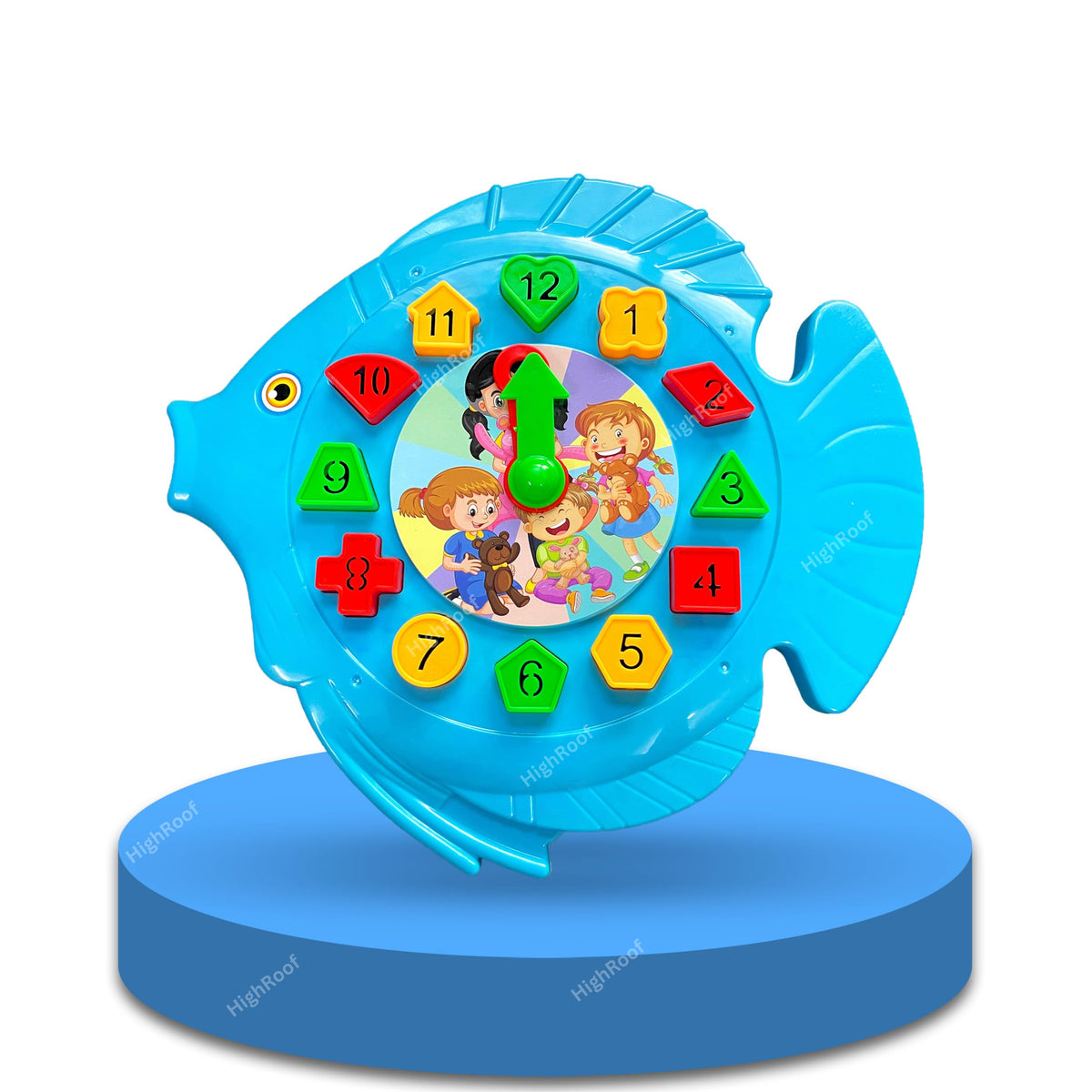 Highroof Fish Time Teaching Toy  Learning Clock Montessori Educational Toy For Kids, Toddlers Ages 3+ Matching Puzzle Shape Sor