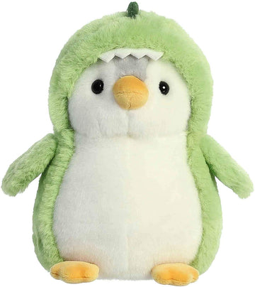 Aurora Pompom Penguin Plush Set Of 3: Pompom Dino, Pompom Dragon, And Pompom Unicorn, 7 Inches