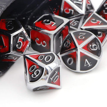 Haxtec DND Metal Dice Set D&D Red and Black Metal DND Dice for Dungeons and Dragons RPG Games-Vampire(Silver Black Red)