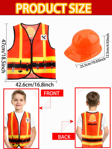 Puteraya 12 Pcs Kids Construction Worker Costume Dress Up Include Construction Vest Hard Hat Goggles For Kids Halloween (Color S