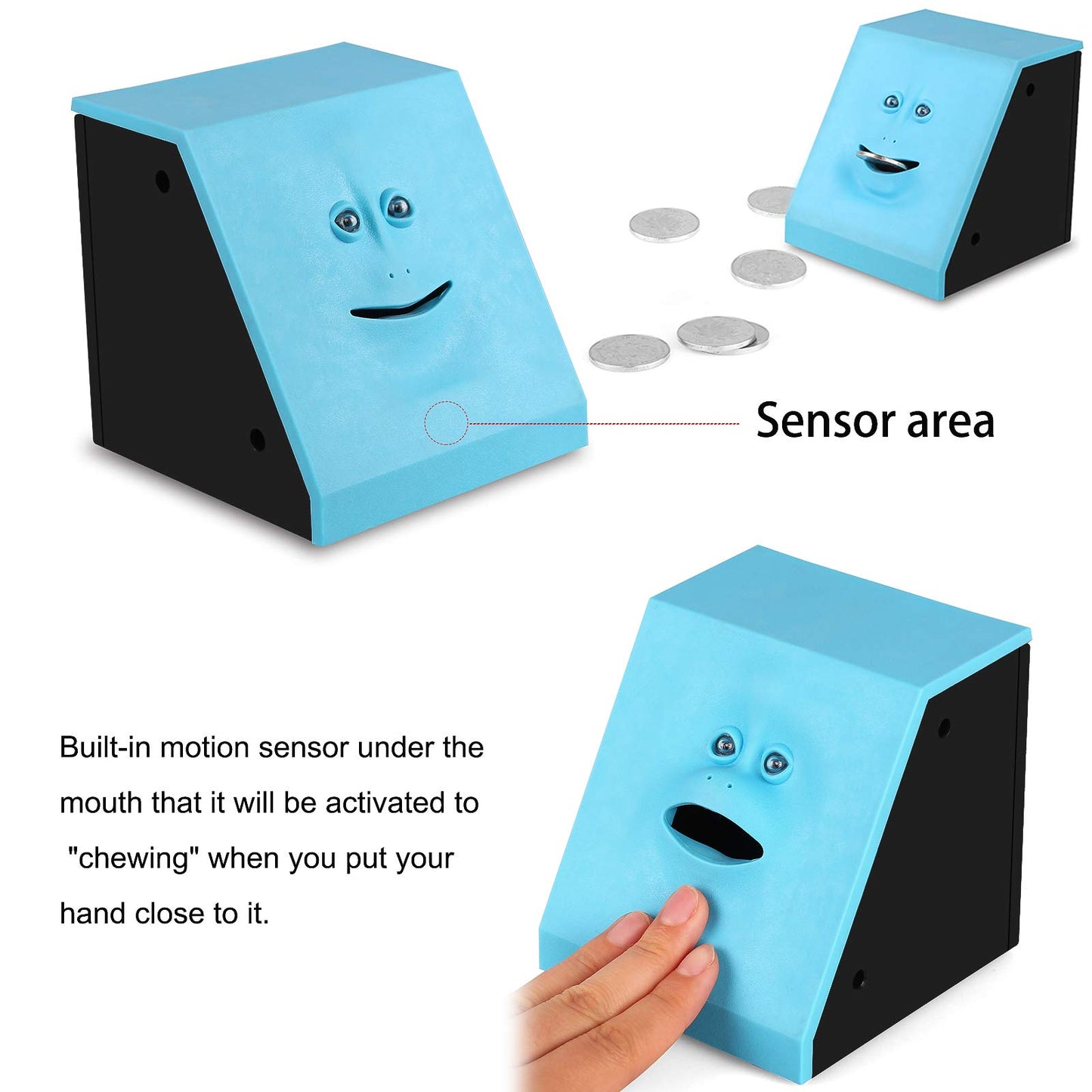 Face Bank, Piggy Bank Coin Eater Funny Bank, sunsbell Money Eating Coin Bank Piggy Bank Boalord, Battery Powered Money Saving Bo