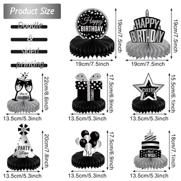 Pajean 8 Pieces Sliver and Black Birthday Party Honeycomb Centerpieces Sliver Black Table Centerpieces Decorations Table Centerp