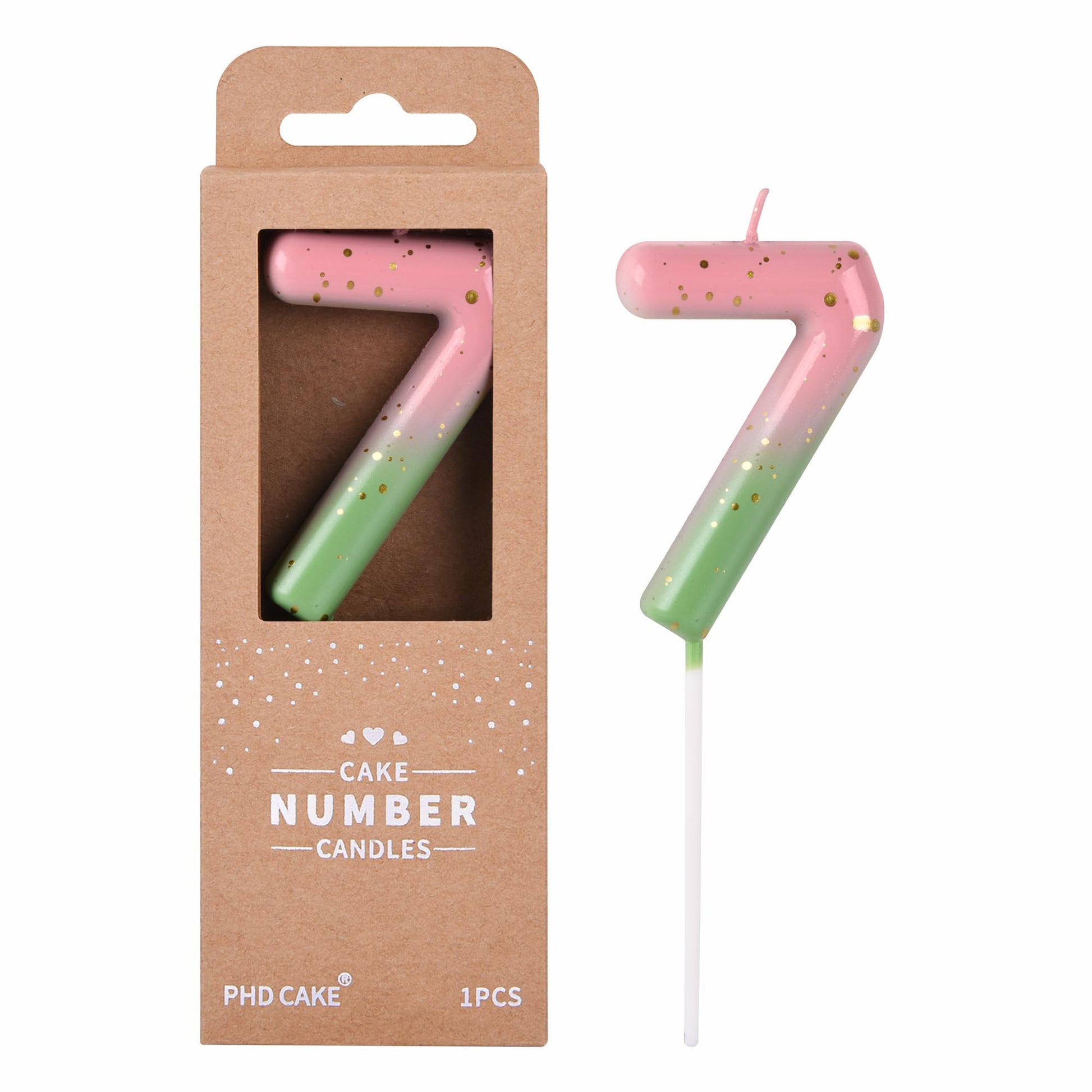 PHD CAKE 2.76 Inch Classical Pink Green Gold 7 Number Birthday Candles, Gold Number Candles, Cake Number Candles, Party Celebrat