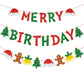 Zwiebeco Christmas Birthday Party Decorations Red Green Merry Birthday Banner Hanging Paper Christmas Tree Gingerbread Man Bells