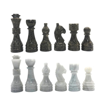 Handcrafted enhanced Marble Chess Pieces Set - Elegant 32-Piece Replacement for 12-15 Inch Chess Boards Storage Box (Grey and White)