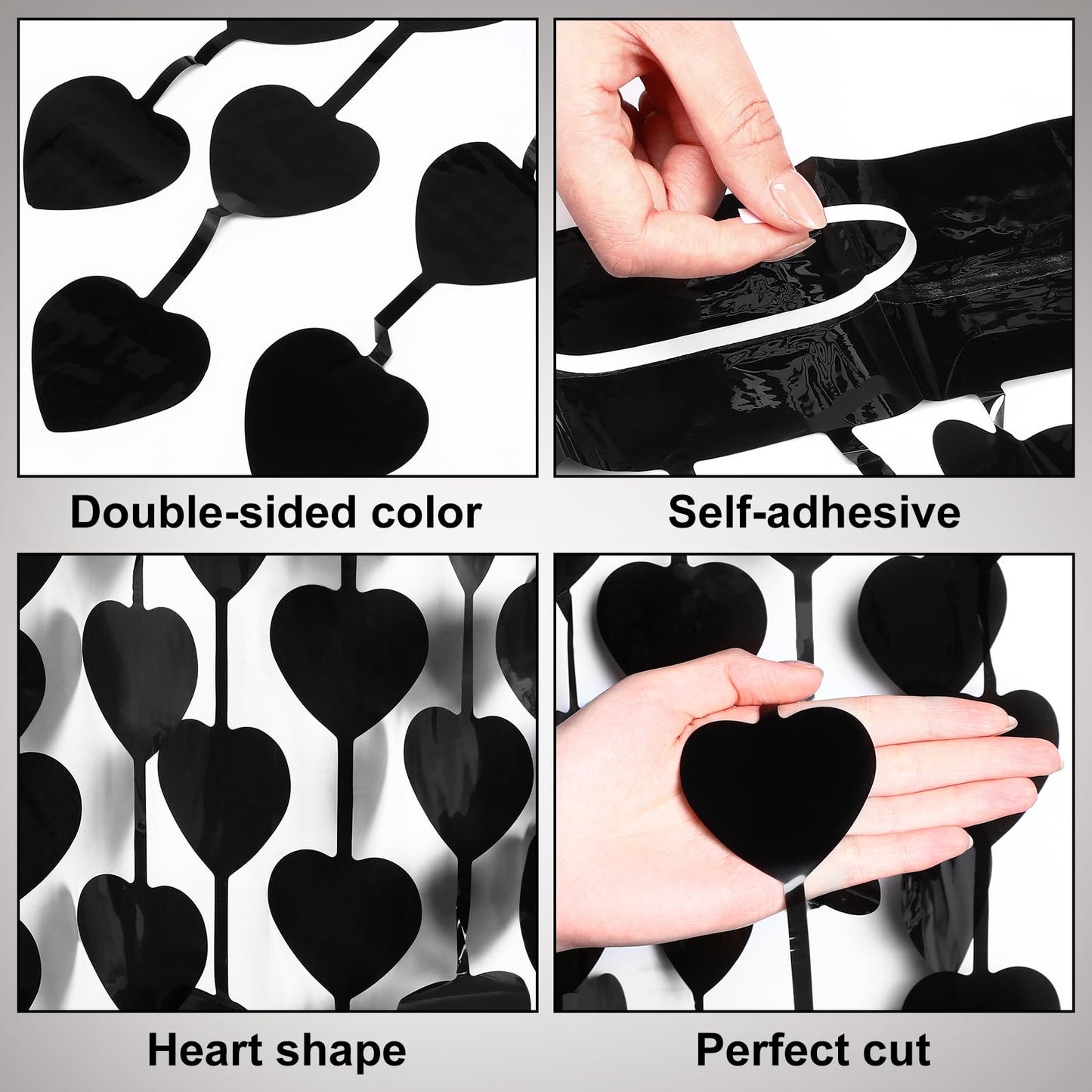 2 Pack Gothic Black Heart Curtains Black Valentines Day Decor Goth Birthday Decorations Tinsel Foil Fringe Curtains Backdrop for