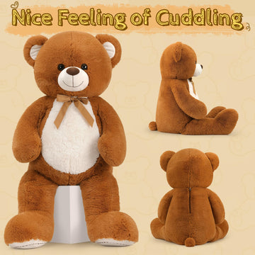 Tezituor 52 Big Teddy Bear - Fluffy Dark Brown Life Size Plush Stuffed Animal for Baby Showers, Kids & Girlfriend Gifts