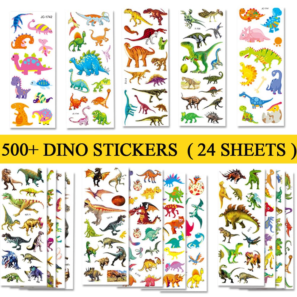 BEESTECH 24 Sheets Dinosaur Stickers 450+ for Kids Boys Girls Toddlers, Teacher Reward Stickers, Potty Chart Training, Dinosaur 