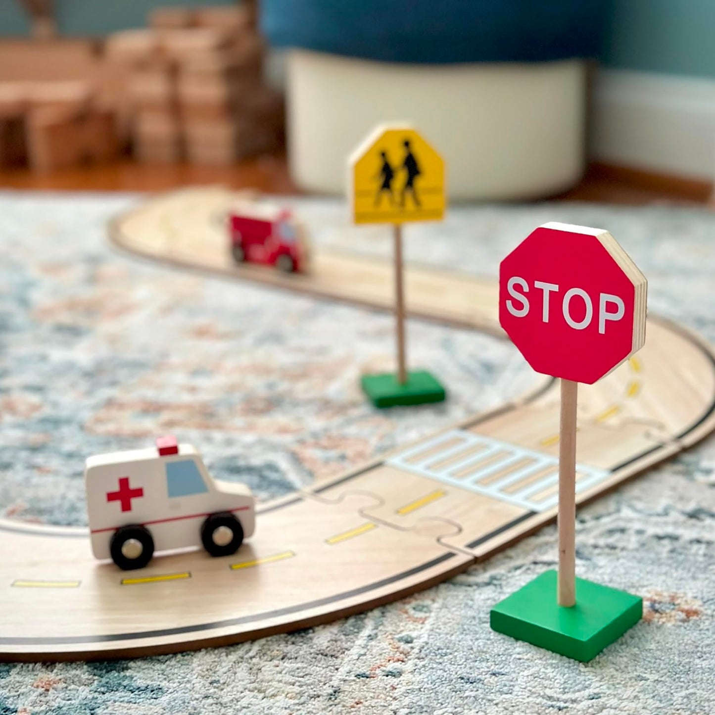 Guidecraft 7" Wooden Block Play Traffic Signs Set - Multicolor Rubberwood Educational Toys for Toddlers, Model G309