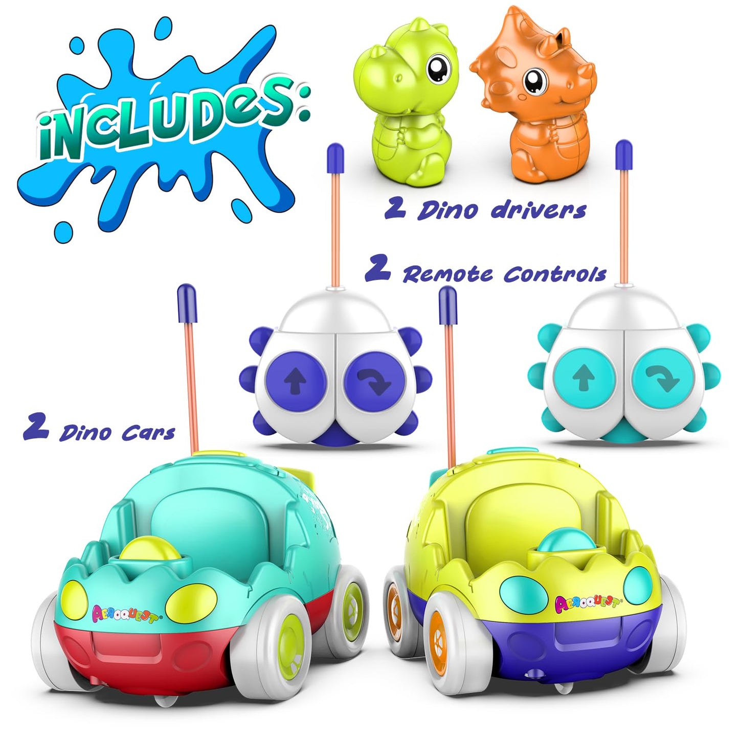 Remote Control Car for Toddlers, Toddler Toys for 18+Months RC Cars with LED Lights & Music, Dinosaur Toys for Kids 2 3 4 5 Year
