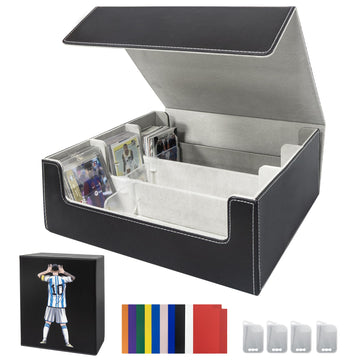 WTVIDAS Soccer Trading Card Box - 2400+ Card Storage Box with 4 Supporters & 10 Colorful Dividers for Sports Soccer Cards,Waterp