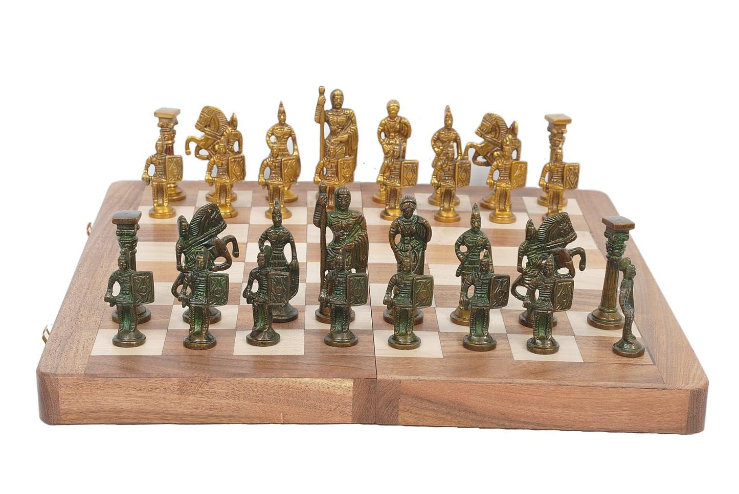 Skywalk Hand Crafted Roman Brass Chess Set With Wooden Board