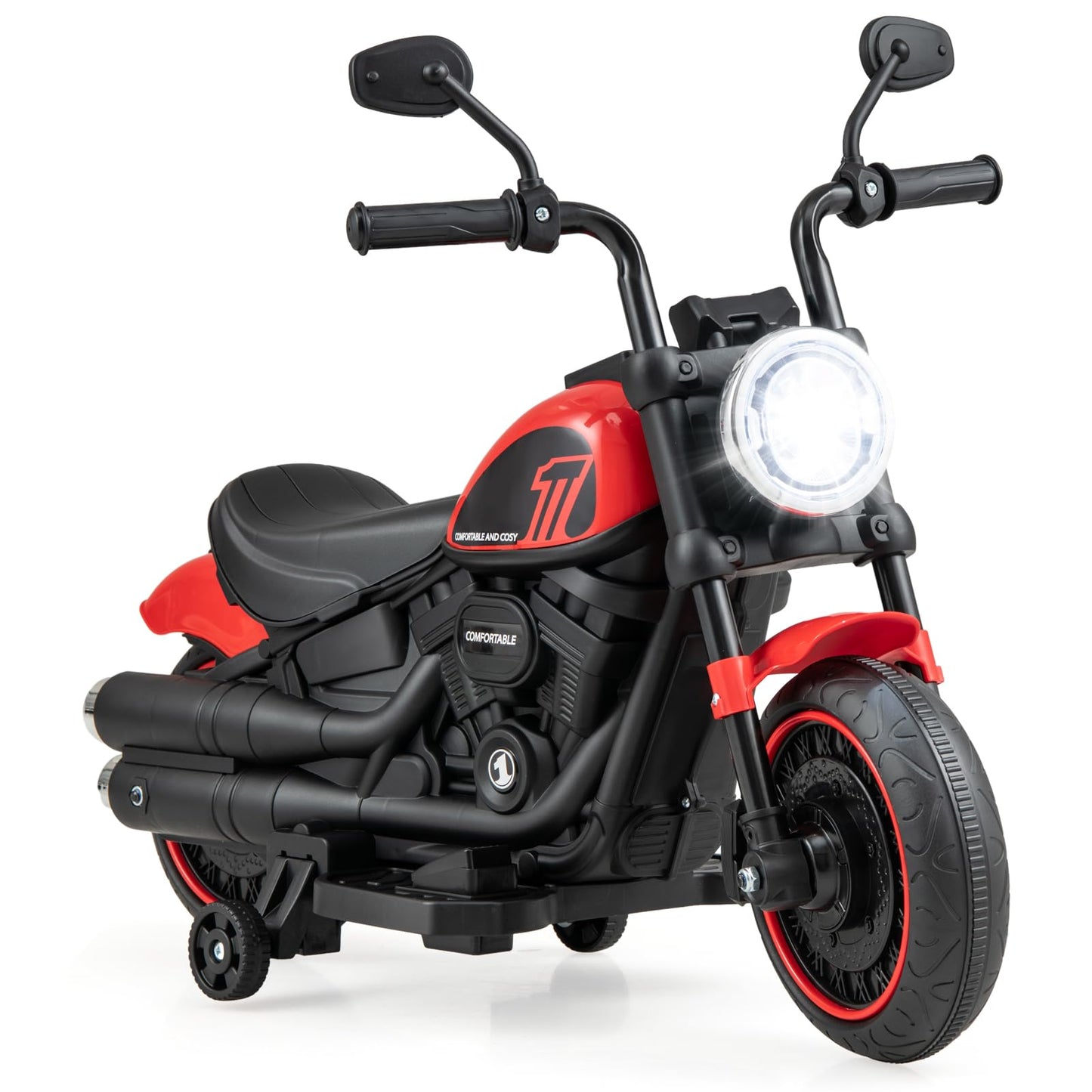 Costzon Toddler Motorcycle  6V Battery Powered Electric Motorcycle with Detachable Training Wheels  Soft Start  Headlights & Music  Kids Motorcycle Ride on Toy for Toddlers Boys 18+ Months (Red)