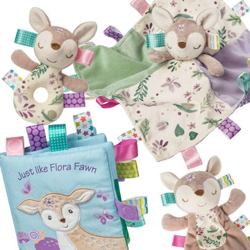 Taggies Soft Cloth Book - Crinkle Paper, Squeaker, Sensory Tags, 6x6-Inch, Flora Fawn