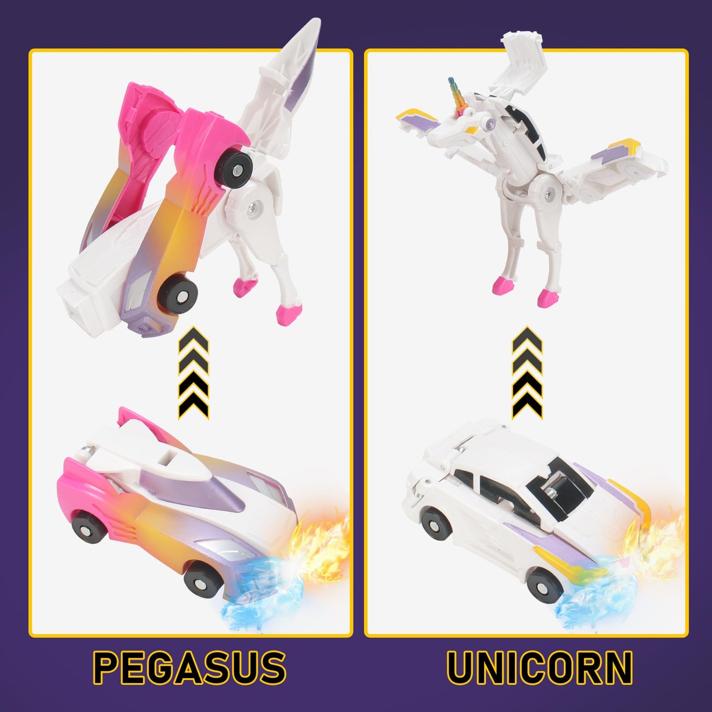 Soyuoi Ultimate Transforming Unicorn Car Toy - Collision To Magical Unicorns!2Pcs Transforming Car-Robot For Kids, Automatic Def