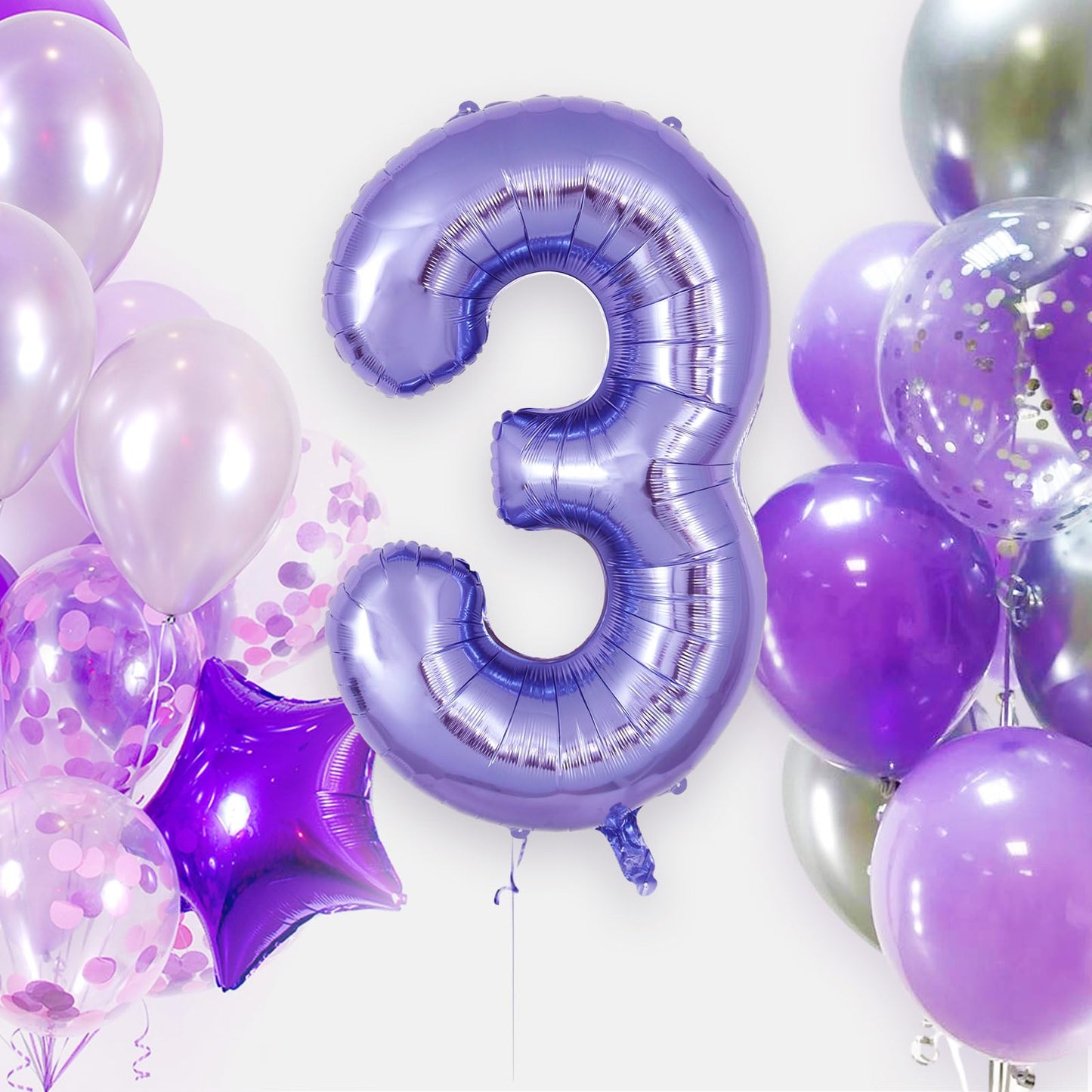 AIQINHU Purple 40 Inch Foil Number 3 Balloon - Giant Mylar Balloon for 3 Year Old Birthday Party Decorations