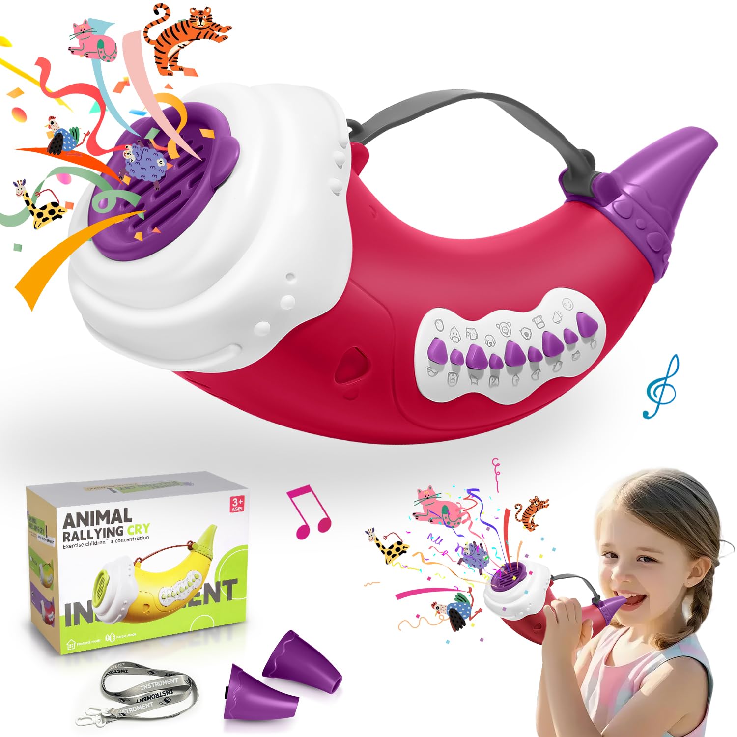 Yaozyety Animal Caller Toys For Kids 3-8, Hunting Toy With 2 Mode 30 Sounds, 5 Levels Lights, Outdoor Discovery Play With 8'' Ho
