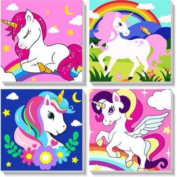 Xackcme 4 Pack Cartoon Paint By Number For Kids With Wooden Frame-Cartoon Paint By Numbers For Kids Ages 4-8-12,Easy Paint With