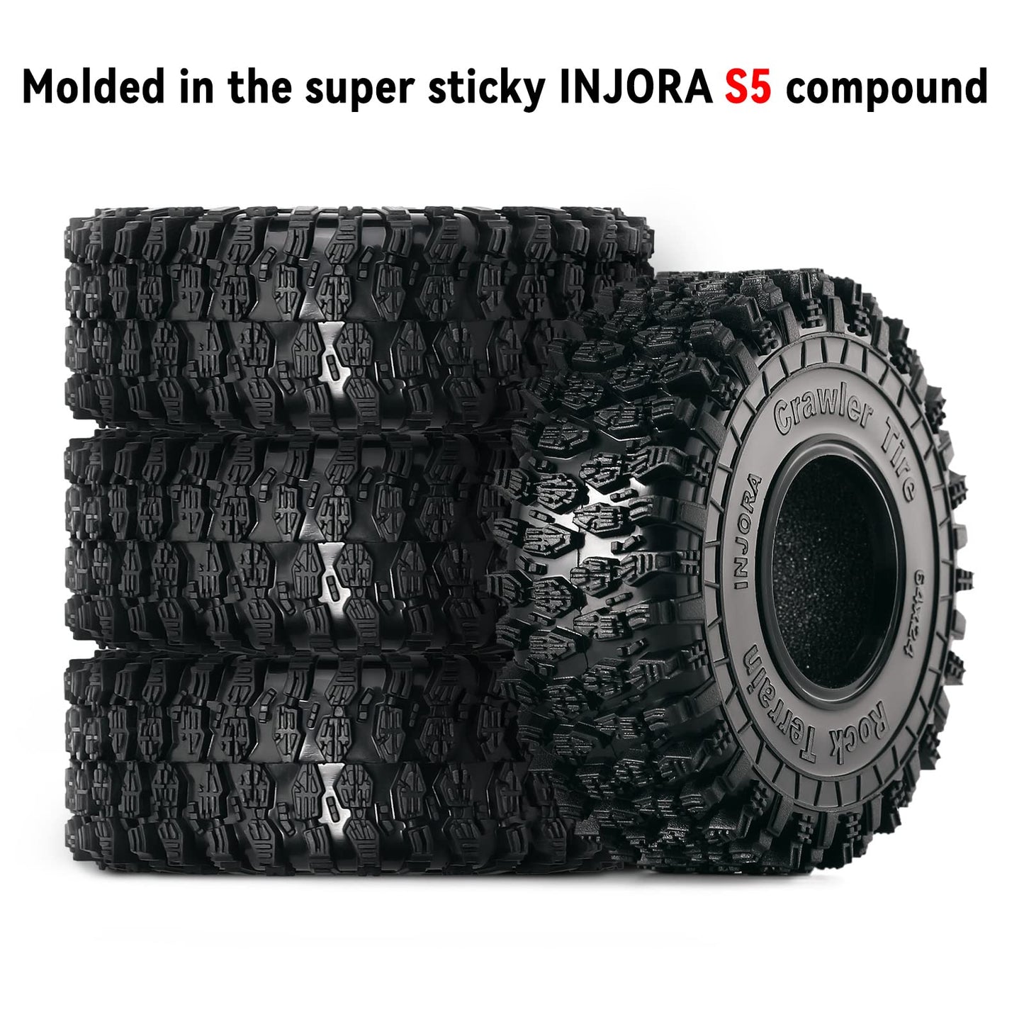 INJORA 1.0 Tires - S5 Rock Terrain Crawler Tires for TRX4M SCX24 AX24 FCX24 Upgrade Parts,64 * 24mm,T1011