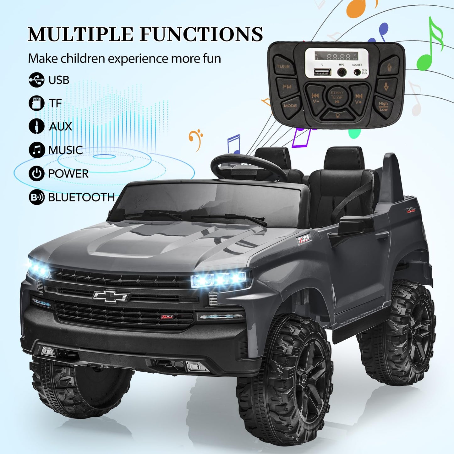 Hetoy 24V 2-Seater Truck Licensed Chevrolet Silverado Ride On Car Toy w/Parent Remote Control,4xSpring Suspension, 3 Speeds, Wir