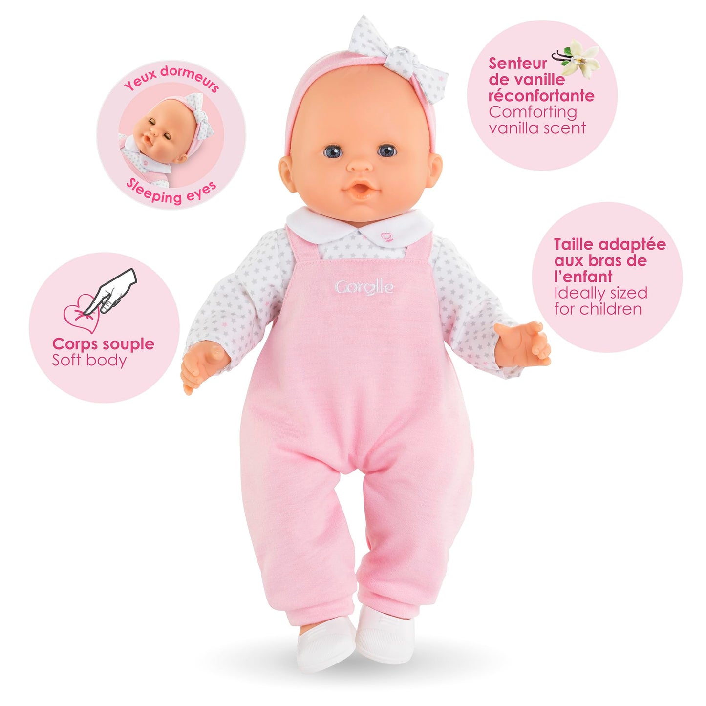 Corolle Lise Baby Doll 14 Inch Soft Body for Kids Ages 3 and Up Vanilla Scented with Brushable Hair Pink Outfit Sleeping Eyes En