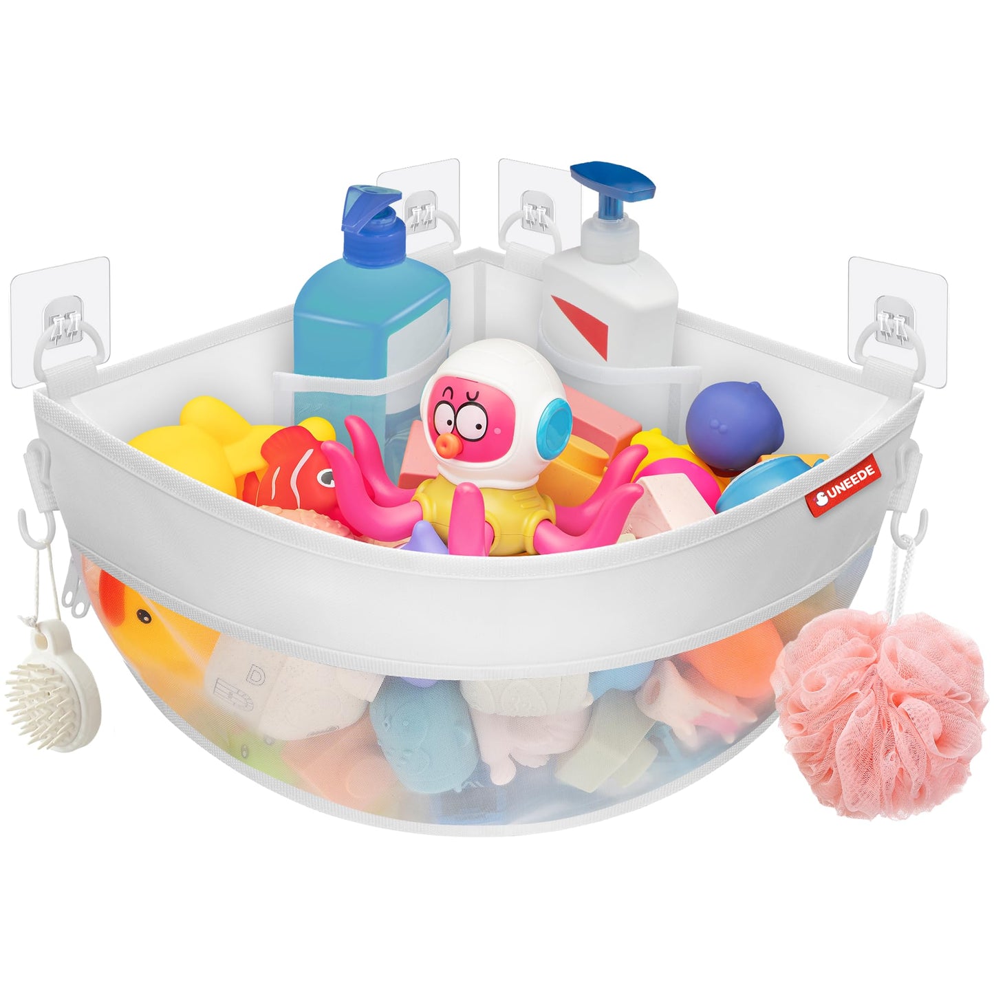 Uneede 4.32 Gallons Corner Mounted Bath Toy Storage Holder,Bathtub Toy Storage Organizer,Mesh Shower Caddy For Bathtub Toy Organ