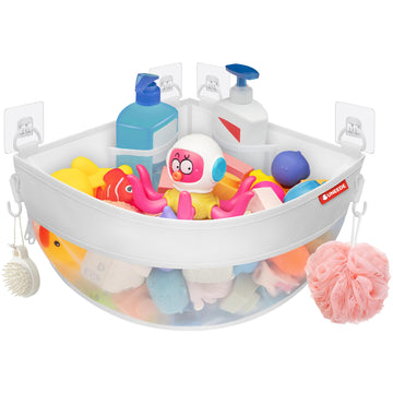Uneede 4.32 Gallons Corner Mounted Bath Toy Storage Holder,Bathtub Toy Storage Organizer,Mesh Shower Caddy For Bathtub Toy Organ