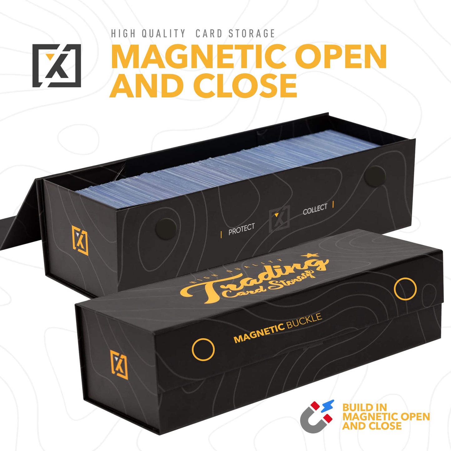 X Pro Trading Card Storage Box [1 / 3 Pack], Magnetic Lid, Comes With Labels | Sports Card Storage Boxes | Baseball Card Toploader Storage Fits 800 Cards, 200 Toploaders, Or 50 One Touch