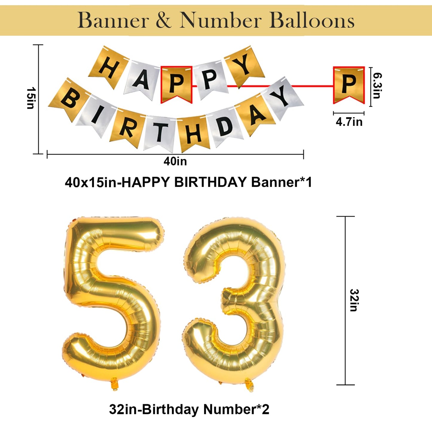 Naninuneno 53Rd Gold Birthday Decorations, Gold Black Silver Happy Birthday Balloons Supplies For Boy Men Girl Women, 53 Birthda