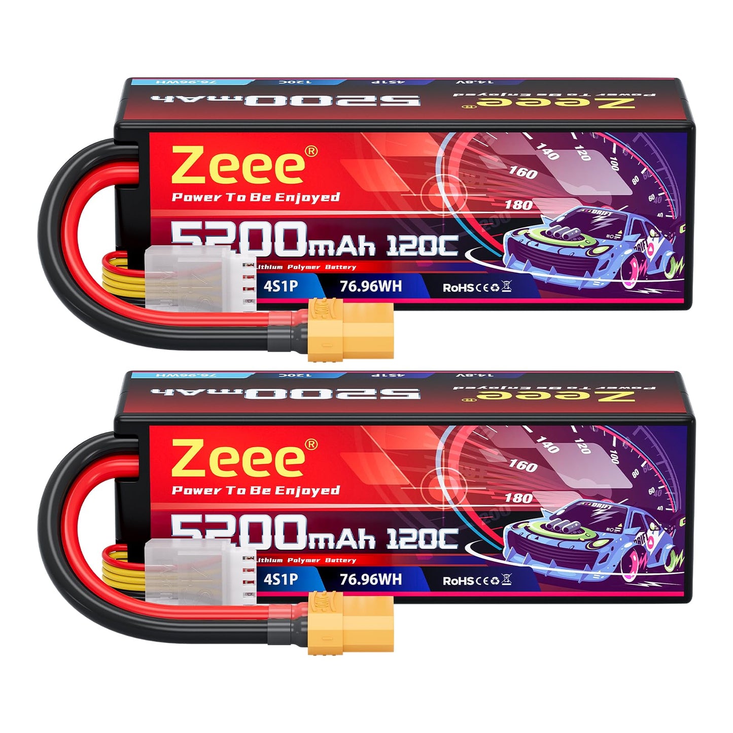 Zeee 4S Lipo Battery 5200Mah 14.8V 120C Hard Case Rc Battery With Xt90 Plug For Rc Car Rc Buggy Truggy 1/10 Scale Racing Truck R