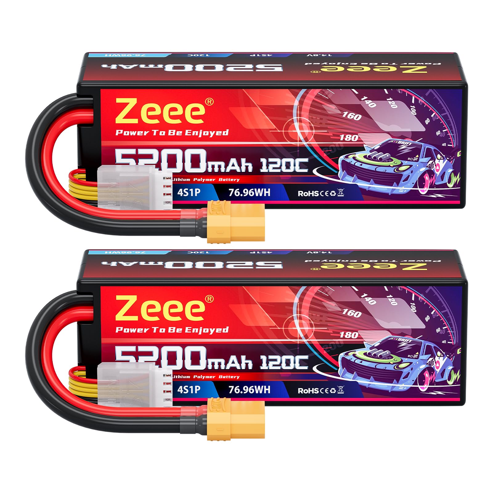 Zeee 4S Lipo Battery 5200Mah 14.8V 120C Hard Case Rc Battery With Xt90 Plug For Rc Car Rc Buggy Truggy 1/10 Scale Racing Truck R