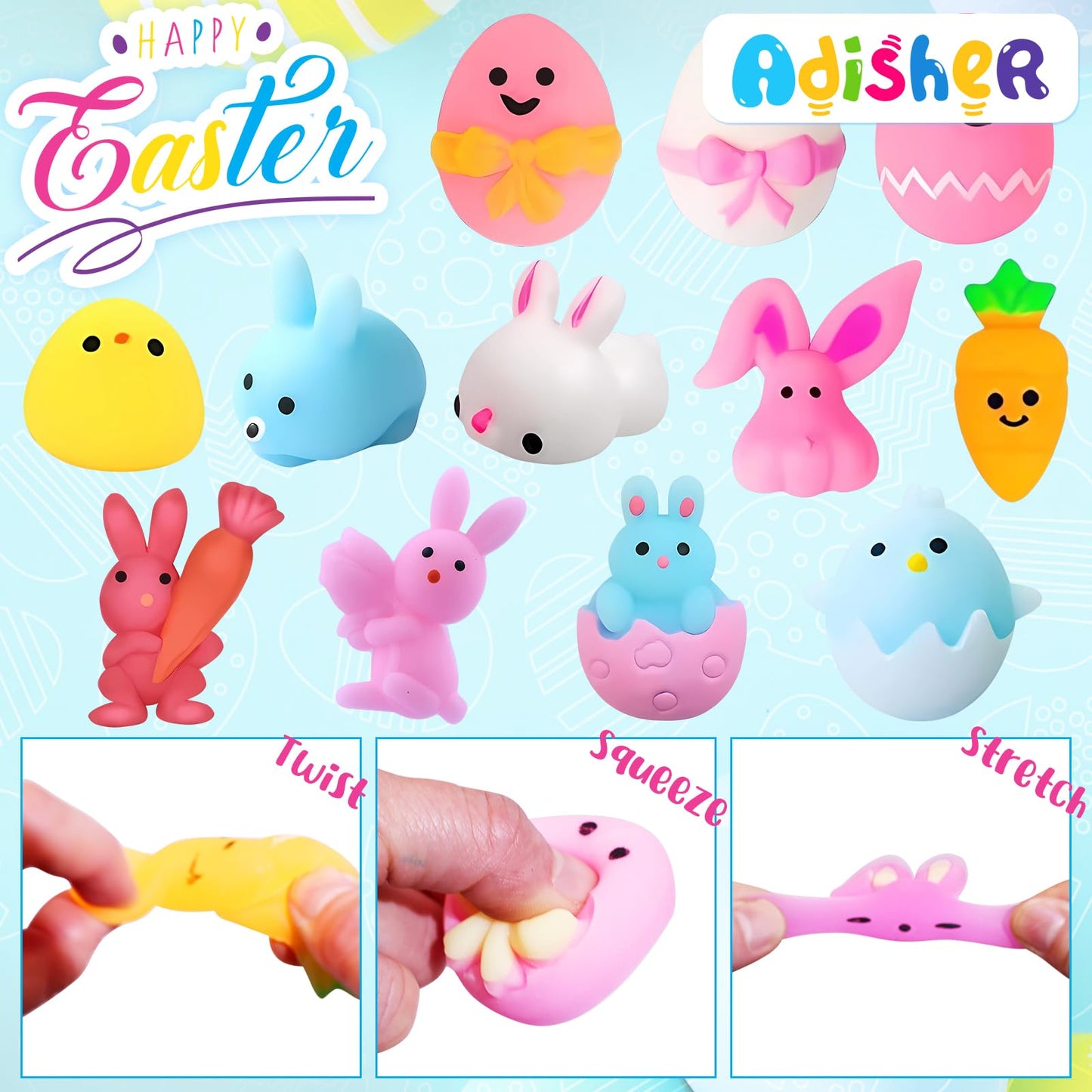 48 Pack Easter Egg Fillers,Easter Basket Stuffers With Assorted Easter Squishies And Stampers,Easter Party Favors,Easter Egg Hun