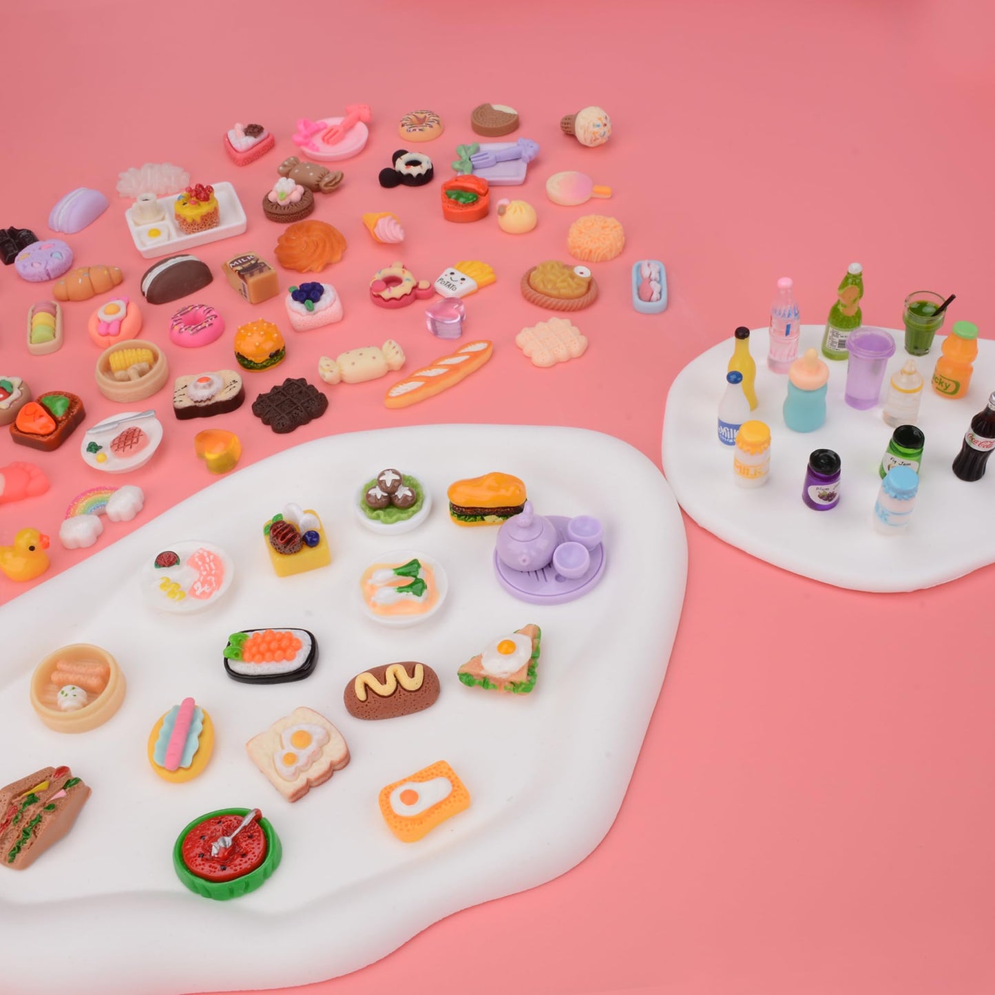 Muyizi 100Pcs Miniature Food With Storage Box Mini Food Miniature Doll House Accessories Small Resin Doll Food Dollhouse Food Set For Pretend Play Kitchen