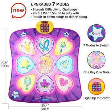 Sunlin Dance Mat Toys For Girls Ages 3-10 | Dance Pad With Led Lights, Adjustable Volume, 9 Built-In Music, 7 Game Modes, 5 Challenge Levels | Christmas Birthday Gifts For 3 4 5 6 7 8+ Years Old Girl