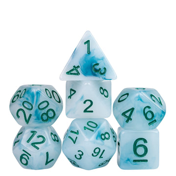 HDdais 7PCS Polyhedral Dice Set, Jade DND Dice Set for Dungeon and Dragons, D&D Dice Set for Role Playing Games (Blue White)