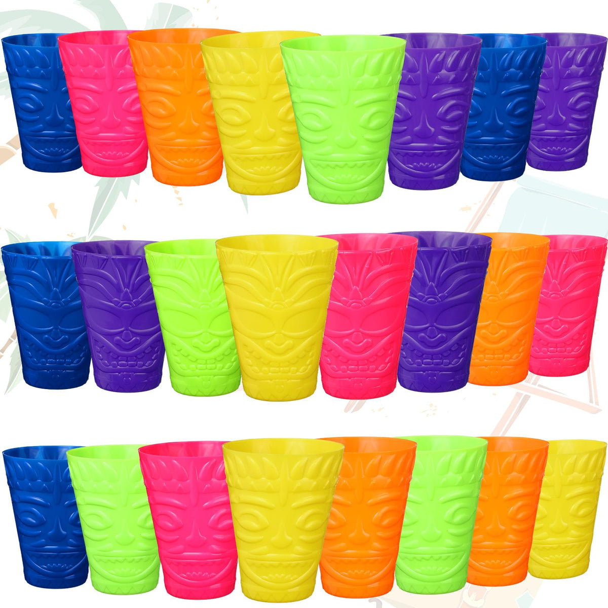 Domensi 24 Pack Tiki Plastic Cups Bulk, 10oz