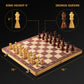 LuckyWish 15" Magnetic Wooden Folding Chess Set - Handmade, Bronze, Includes 2 Extra Queens, Model SA-123, Perfect for Adults & Kids