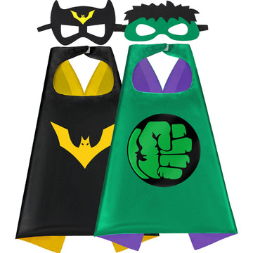 Mizzuco Superhero Capes For Kids Cloak With Mask Halloween Costumes And Party Dress Up 2Pcs(Black+Green
