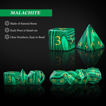 UDIXI Malachite Stone Dice Set D&D 7PCS Gemstone Dice Polyhedral DND Dice with Gift Case for Dungeons and Dragons Role Playing G